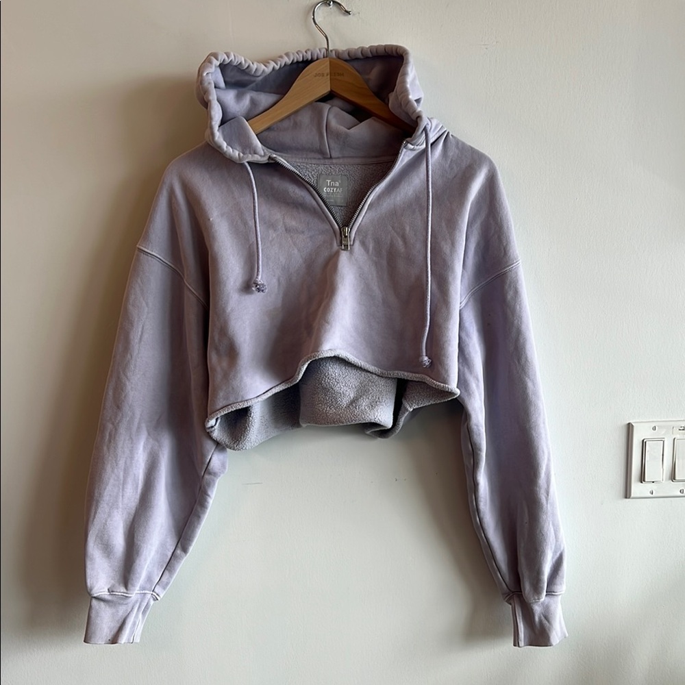 TNA Lavender Cropped Hoodie Sweater
